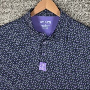 Pins & Aces Mens XXL Floral Golf Polo Shirt Purple Short Sleeve Performance
